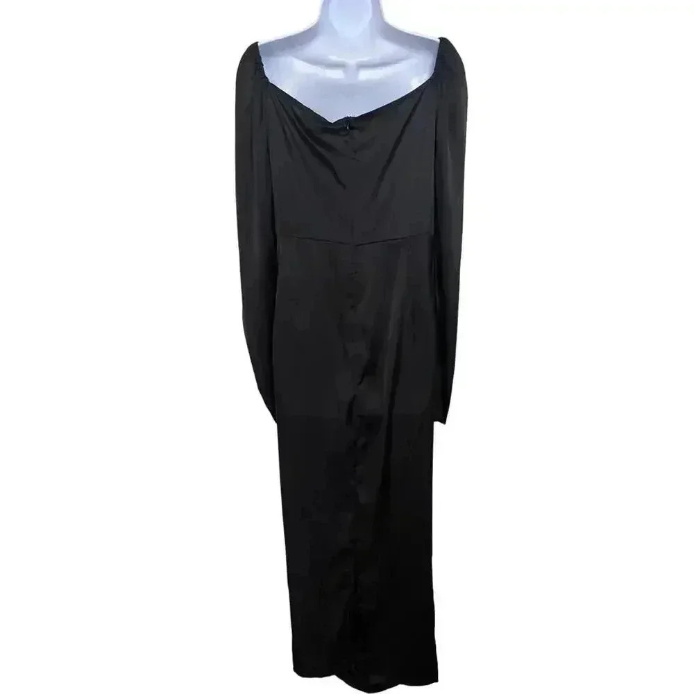 PrettyLittleThing Plus Black Satiny Ruched Corset Midi Dress - Picture 7 of 7